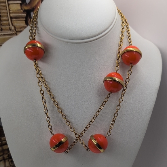 J. Crew Red and Gold 34" Necklace with Elegant Beads - Picture 4 of 5